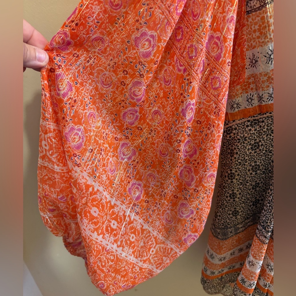 NWOT Free People Aliyah Orange Brown Gold Metallic Printed Boho Tunic Top Medium - Picture 12 of 15